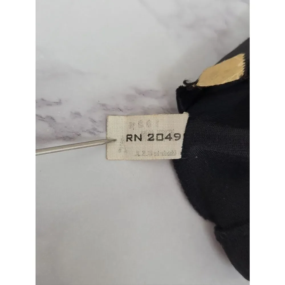 Vintage Nylon Classic Black Dress Driving Formal Gloves Satin Inset & Embroidery